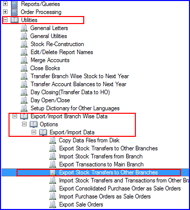 Export Stock Transfers to Other Branches